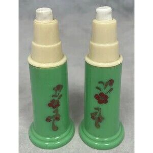 VTG* 30s* Carvanite Art Deco Salt and Pepper Shakers* push top* green* 3.75" USA